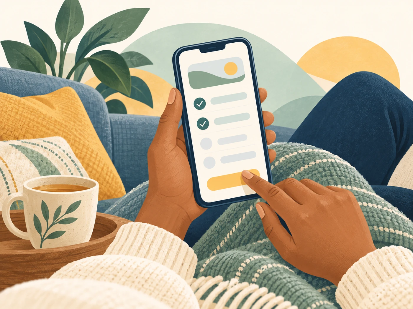 Completing an online health questionnaire on a phone